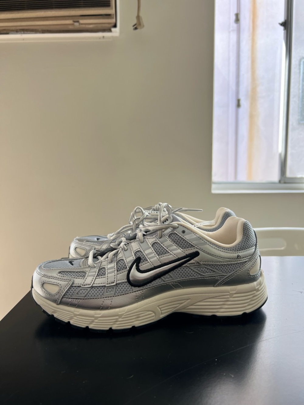 Nike White and Light Gray Mesh Runner with Black Swoosh